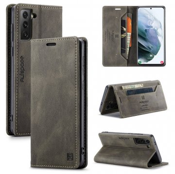 Autspace Samsung Galaxy S21 Plus Wallet Kickstand Magnetic Shockproof Case Coffee