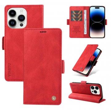 YIKATU iPhone 14 Pro Max Skin-touch Wallet Kickstand Case Red