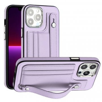 Wrist Design Card Holder TPU + PU Leather Phone Case Purple