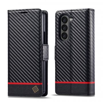 LC.IMEEKE Samsung Galaxy Z Fold 5 Wallet Carbon Fiber Texture Leather Case