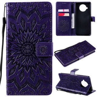 Xiaomi Mi 10T Lite Embossed Sunflower Wallet Magnetic Stand Case Purple