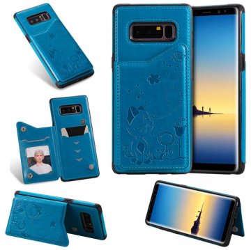 Samsung Galaxy Note 8 Bee and Cat Card Slots Stand Cover Blue