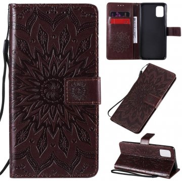Samsung Galaxy A31 Embossed Sunflower Wallet Stand Case Brown