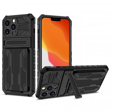 iPhone 13 Pro Max Card Slot Kickstand Shockproof Case Black