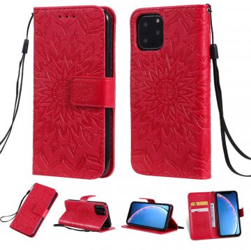 iPhone 11 Pro Embossed Sunflower Wallet Stand Case Red