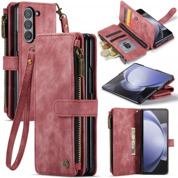 CaseMe Samsung Galaxy Z Fold5 5G Wallet Kickstand Case with Wrist Strap Red