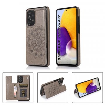 Mandala Embossed Samsung Galaxy A72 Case with Card Holder Gray
