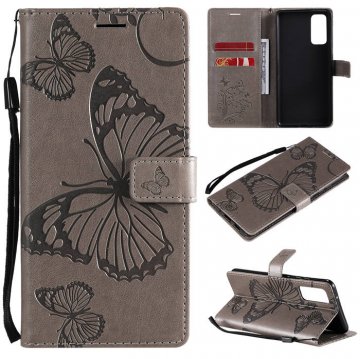 Samsung Galaxy S20 FE Embossed Butterfly Wallet Magnetic Stand Case Gray
