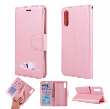 Samsung Galaxy A50 Cat Pattern Wallet Magnetic Stand Case Pink