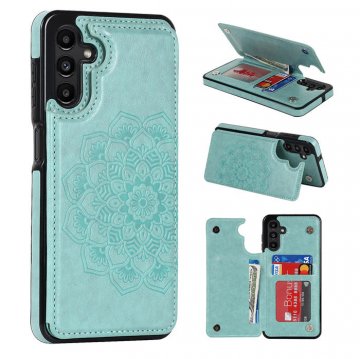 Mandala Embossed Samsung Galaxy A13 5G Case with Card Holder Green