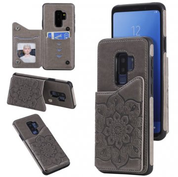 Samsung Galaxy S9 Plus Embossed Wallet Magnetic Stand Case Gray