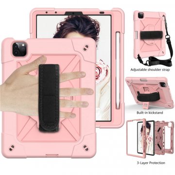iPad Air 4 10.9 inch 2020 Kickstand Hand strap and Detachable Shoulder Strap Cover Rose Gold