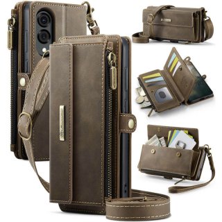CaseMe Samsung Galaxy S25 Edge Crossbody Wallet Case with RFID Blocking & Wireless Charging Coffee
