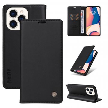 YIKATU iPhone 14 Pro Wallet Kickstand Magnetic Case Black