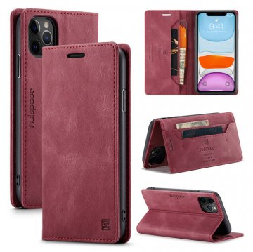 Autspace iPhone 11 Pro Max Wallet Kickstand Magnetic Shockproof Case Red