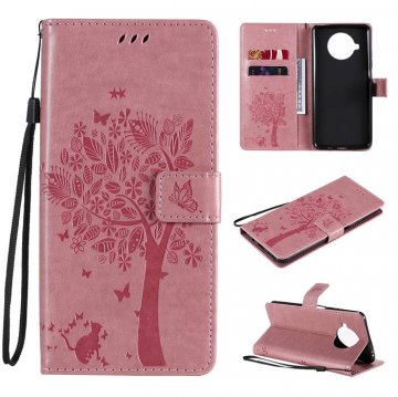 Xiaomi Mi 10T Lite Embossed Tree Cat Butterfly Wallet Stand Case Pink