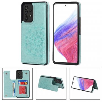 Mandala Embossed Samsung Galaxy A53 5G Case with Card Holder Green