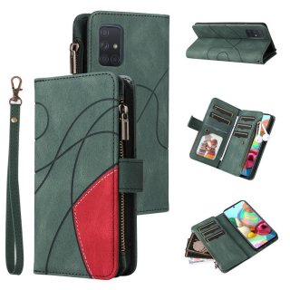 Samsung Galaxy A71 Zipper Wallet Magnetic Stand Case Green