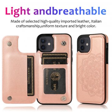 Mandala Embossed iPhone 12 Mini Case with Card Holder Rose Gold