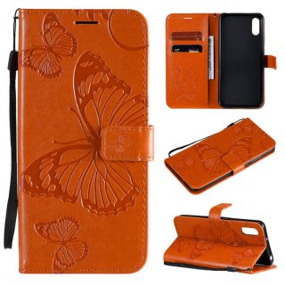 Xiaomi Redmi 9A Embossed Butterfly Wallet Magnetic Stand Case Orange