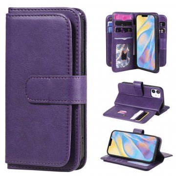 iPhone 12 Mini Multi-function 10 Card Slots Wallet Stand Case Violet