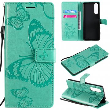 Sony Xperia 5 II Embossed Butterfly Wallet Magnetic Stand Case Green