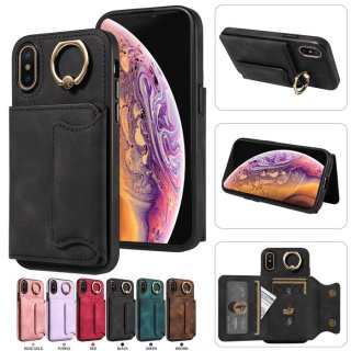 For iPhone X/XS Card Holder Ring Kickstand Case Black