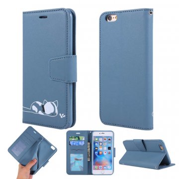 iPhone 6 Plus/6s Plus Cat Pattern Wallet Magnetic Stand Case Blue