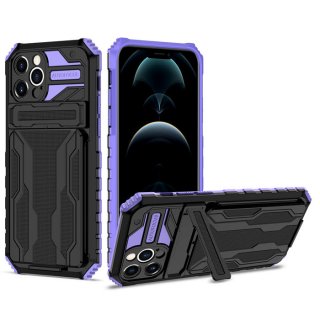 iPhone 12 Pro Max Card Slot Kickstand Shockproof Case Purple