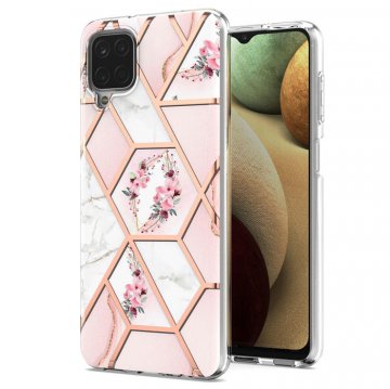 Samsung Galaxy A12 5G Flower Pattern Marble Electroplating TPU Case Pink
