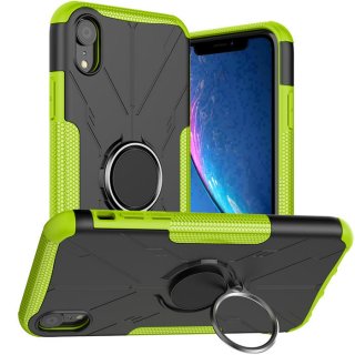 iPhone XR Hybrid Rugged PC + TPU Ring Kickstand Case Green