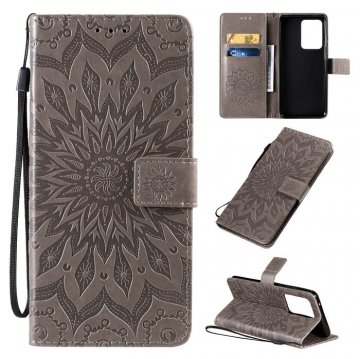 Samsung Galaxy S20 Ultra Embossed Sunflower Wallet Stand Case Gray