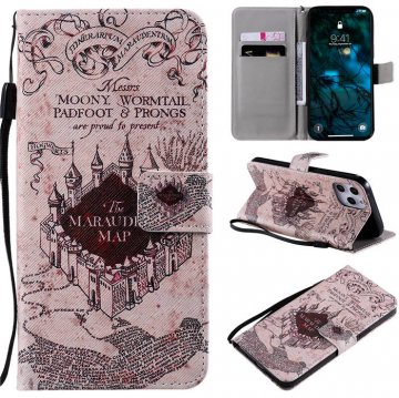 iPhone 12 Pro Max Embossed Castle The Marauders Map Wallet Magnetic Stand Case