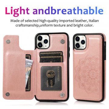Mandala Embossed iPhone 11 Pro Max Case with Card Holder Rose Gold