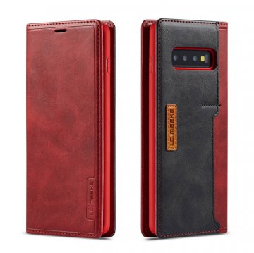 LC.IMEEKE Samsung Galaxy S10 Wallet Magnetic Stand Case with Card Slots Red