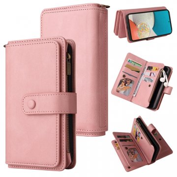 For Samsung Galaxy A53 5G Wallet 15 Card Slots Case with Wrist Strap Pink
