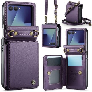 CaseMe Samsung Galaxy Z Flip7 Wallet Case with Card Holder, Crossbody Strap & RFID Blocking Purple