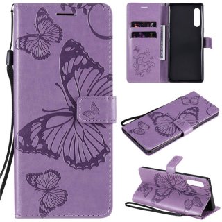 Xiaomi Redmi 9A Embossed Butterfly Wallet Magnetic Stand Case Purple