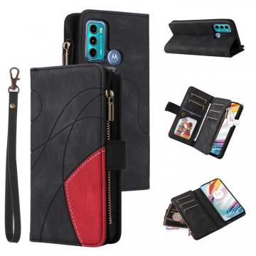 Moto G60 Zipper Wallet Magnetic Stand Case Black