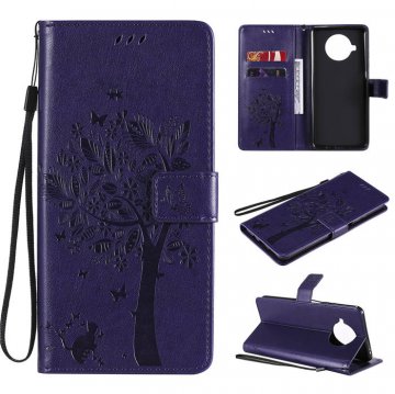 Xiaomi Mi 10T Lite Embossed Tree Cat Butterfly Wallet Stand Case Purple