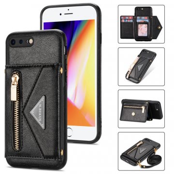 Crossbody Zipper Wallet iPhone 7 Plus/8 Plus Case With Strap Black