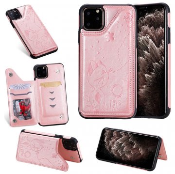 iPhone 11 Pro Bee and Cat Embossing Card Slots Stand Cover Rose Gold