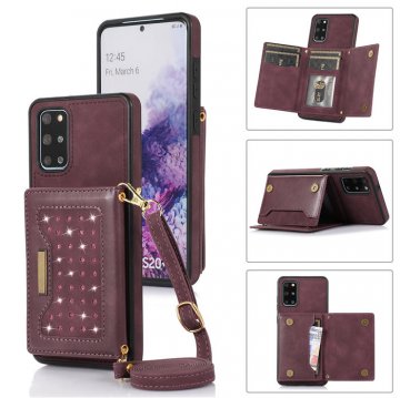 Bling Crossbody Wallet Samsung Galaxy S20 Case with Strap Red