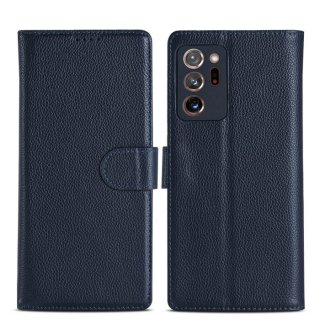 Genuine Leather Samsung Galaxy Note 20 Ultra Litchi Texture Wallet Stand Case Blue