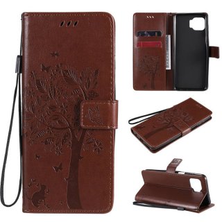 Motorola Moto G 5G Plus Embossed Tree Cat Butterfly Wallet Stand Case Brown