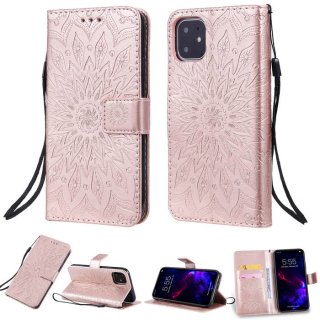 iPhone 11 Embossed Sunflower Wallet Stand Case Rose Gold
