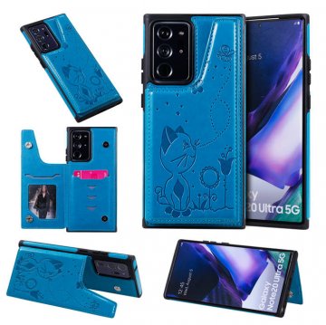 Samsung Galaxy Note 20 Ultra Luxury Bee and Cat Magnetic Card Slots Stand Cover Blue