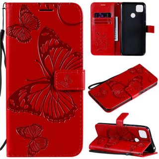 Xiaomi Redmi 9C Embossed Butterfly Wallet Magnetic Stand Case Red