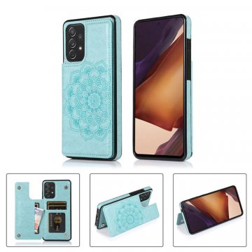 Mandala Embossed Samsung Galaxy A52 Case with Card Holder Green
