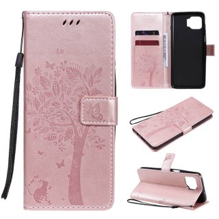 Motorola Moto G 5G Plus Embossed Tree Cat Butterfly Wallet Stand Case Rose Gold